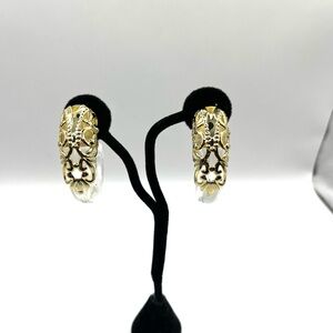 1980s Inna Cytrine Style Clip-On Hoops Clear Lucite Gold Tone Filigree, Vintage